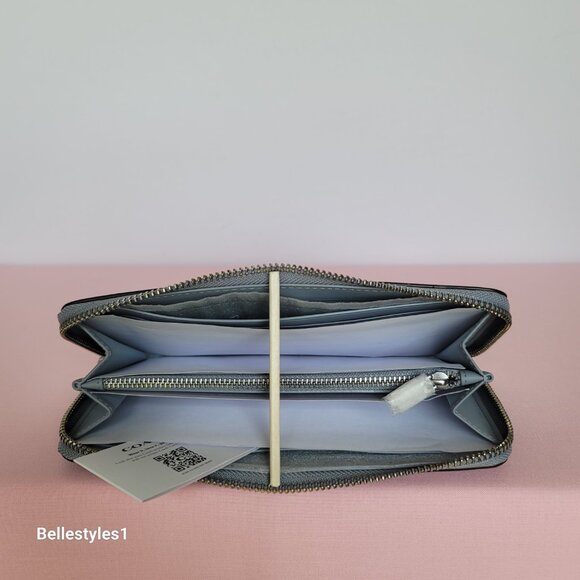 COACH Slim Accordion Smooth Leather Zip-Around Wallet – Grey Blue color ⭐ - Picture 12 of 16